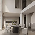 Modern Living Dining Room Interior With Sofa Coffee Table TV Staircase And Large Windows