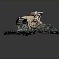 Abandoned Rusted Car With Broken Windows Tires And Stones On Dirt Ground