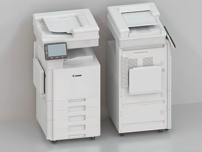 Two White Canon Multifunction Office Appliances With Display Screen And Paper Trays 3d model