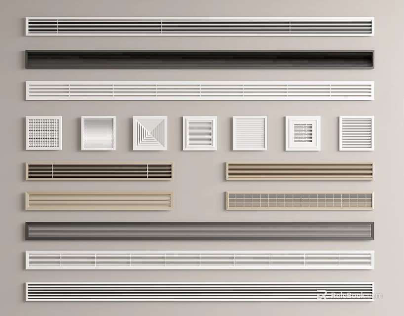 Various Modern Air Conditioner Vents With Different Grille Patterns For Home Use 3d model
