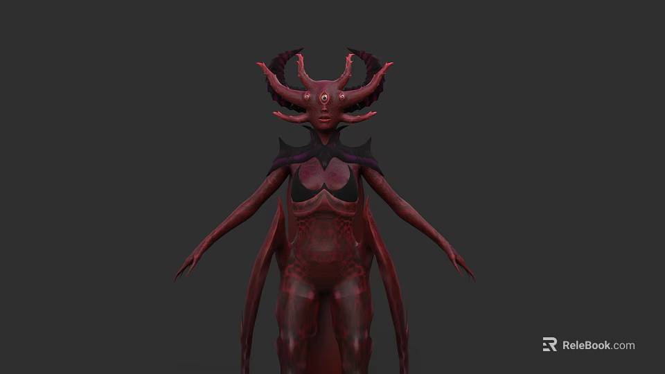 Game Fantasy Character with Red Skin Horned Head and Armored Body Design 3d model 