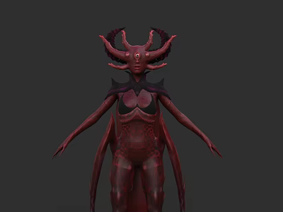 Game Fantasy Character with Red Skin Horned Head and Armored Body Design 3d model