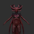 Game Fantasy Character with Red Skin Horned Head and Armored Body Design