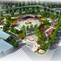 Elegant Park Landscape with Circular Plaza Pavilion Trees and Flower Paths