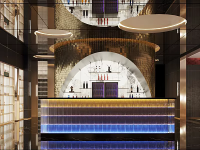 Modern Luxurious Bar Interior Design With Stylish Counter And Ambient Lighting Decor 3d model