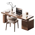 Wooden Home Office Desk With Laptop Table Lamp Books And Comfortable Chair