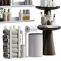 Organized Bathroom Shelves with Laundry Essentials Towels Bottles Brushes and Decor Plants