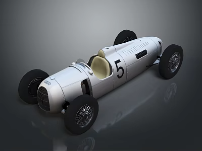 Vintage Silver Single Seater Race Car With Number 5 And Large Wheels 3d model