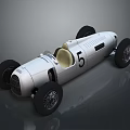 Vintage Silver Single Seater Race Car With Number 5 And Large Wheels