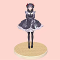 Anime Maid Character Standing With Butterfly On Brick Base Pink Background