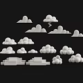 White Decorative Cloud Shapes And Step Structures 3D Models On Black Background