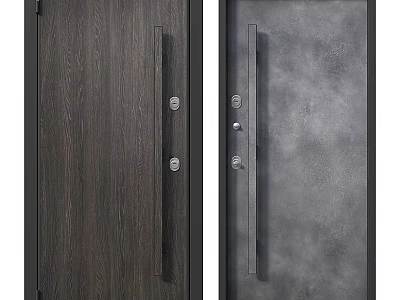 Wood Grain And Gray Finish Swing Doors With Black Frame Long Handle And Lock 3d model