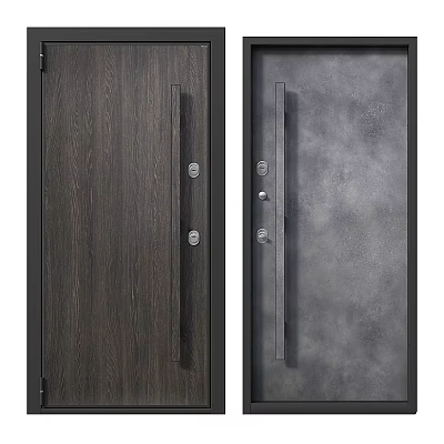 Wood Grain And Gray Finish Swing Doors With Black Frame Long Handle And Lock 3d model