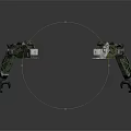Two Green And Silver Mechanical Arms Symmetrically Placed On Gray Background 3d model