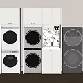 Modern Stackable Washing Machines In Different Colors With Cabinet Design 3d model