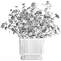 Elegant Decorative Ornament Set with Fresh White Daisies in Silver Striped Vase