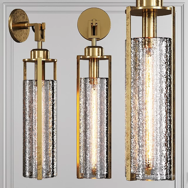 Modern Wall Lamp With Golden Metal Frame And Textured Glass Shade 3d model 