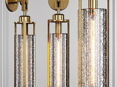 Modern Wall Lamp With Golden Metal Frame And Textured Glass Shade 3d model