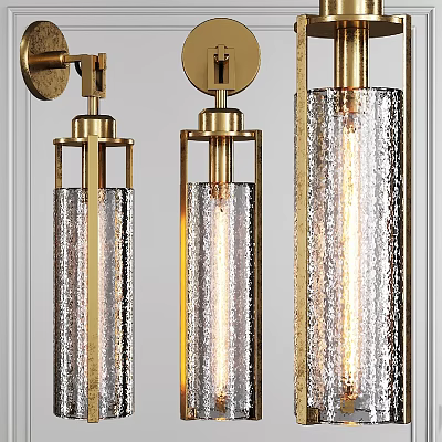 Modern Wall Lamp With Golden Metal Frame And Textured Glass Shade 3d model