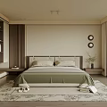 Modern Bedroom Interior Design With Green Bedspread Beige Walls Circular Decorations And Large Window