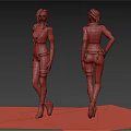 Stylish Female Character Front And Back Views Standing Pose Brown Top Black Pants Red Accents
