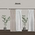 Stylish Textured Curtains In Neutral Tones With Lightweight Material And Potted Plants Indoor