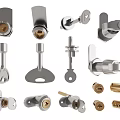 Various Metal Lock Components Including Cylinder Latch And Key Hardware Accessories 3d model
