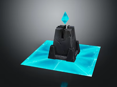 Black Scene Component With Blue Diamond Top And Glowing Blue Base 3d model