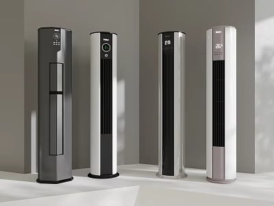 Four Modern Tower Air Cooler Fans With Sleek Design And Various Colors For Home Use 3d model