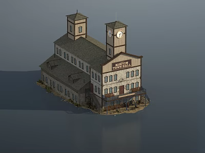 Modern Mill Building With Clock Tower Sloped Roof Multiple Floors And Windows 3d model