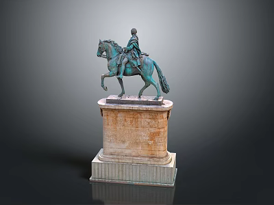 Man on Horseback Bronze Statue with Detailed Stone Pedestal and Classic Design 3d model