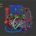 Futuristic Cyberpunk Weapon Featuring Purple Orange Mechanical Structure And Blue Yellow Cables