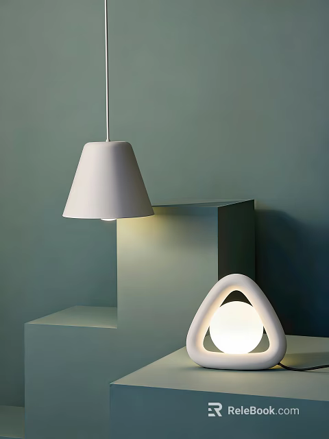 Modern White Lighting Combinations With Pendant Lamp And Arched Table Lamp On Geometric Stand 3d model 