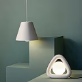 Modern White Lighting Combinations With Pendant Lamp And Arched Table Lamp On Geometric Stand