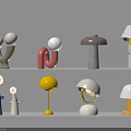Colorful Modern Table Lamps With Various Creative Designs On Display Shelf