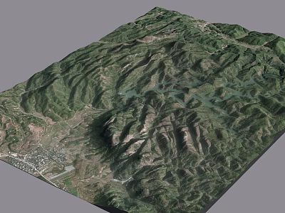 Detailed 3D Topographic Model With Mountain Terrain River And Green Vegetation 3d model