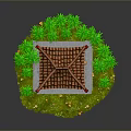 Chinese Style Pavilion With Red Tiled Roof Red Pillars And Bamboo Plants On Grass