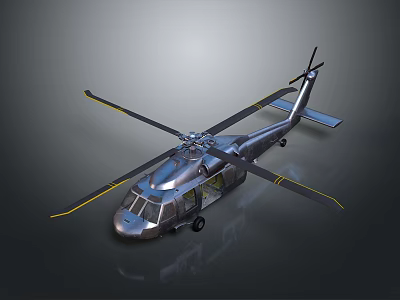 Detailed Silver Helicopter 3D Render With Rotors And Cockpit On Dark Background 3d model