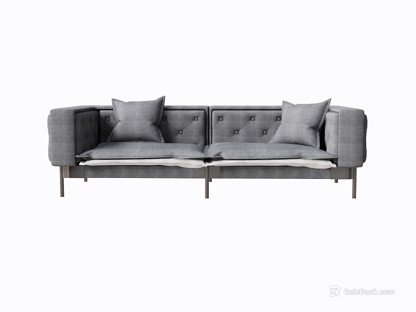 Modern Gray Two Seater Sofa With Tufted Design And Comfortable Cushions 3d model 