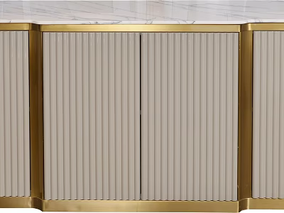 Stylish Contemporary Sideboard Featuring Brass Frame And Vertical Slat Beige Panels 3d model