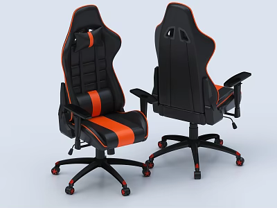 Black And Orange Modern Office Chairs With High Back Armrests And Rolling Wheels 3d model