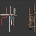 Copper And White Metal Equipment With Pipes Brackets And Mechanical Parts