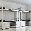 Sturdy White Bunk Bed with Built in Desk and Storage Cabinets for Dorm Rooms