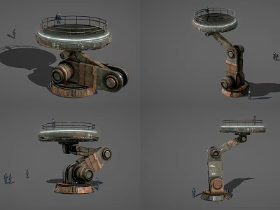 Rustic Industrial Art Installation With Circular Platform And Mechanical Metal Arm Structure 3d model