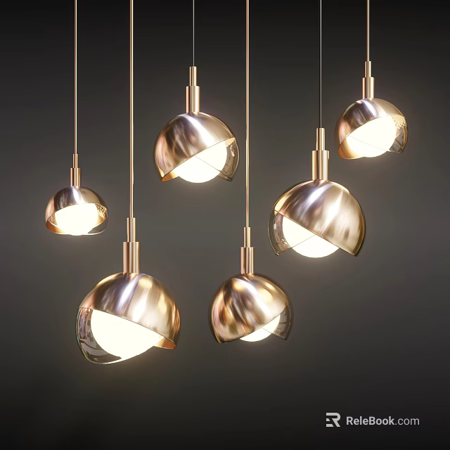 Modern Metallic Spherical Pendant Lights With Illuminated Multiple Hanging Design 3d model 
