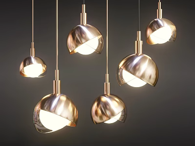 Modern Metallic Spherical Pendant Lights With Illuminated Multiple Hanging Design 3d model