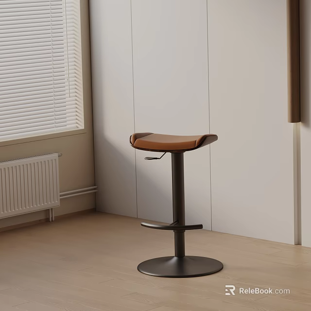 Modern Bar Stool In Indoor Space With Wooden Seat And Metal Frame Design 3d model 