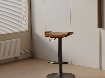 Modern Bar Stool In Indoor Space With Wooden Seat And Metal Frame Design 3d model