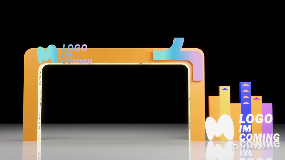 Orange Event Gateway With Flaming Text LOGO And Colorful Decorative Elements 3d model