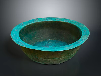Antique Greenish Blue Bronze Basin With Decorative Edge And Circular Shape 3d model